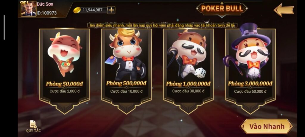 Những phòng game Poker Bull TWIN hiện nay