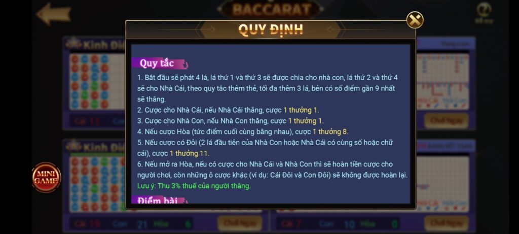 Những quy định cược Baccarat TWIN