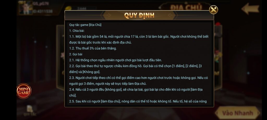 Chi tiết quy định trong game bài địa chủ TWIN